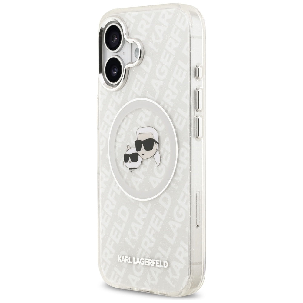 Custodia MagSafe per Apple iPhone 17, Karl Lagerfeld, IML Glitter Karl & Choupette's Heads, Grigio