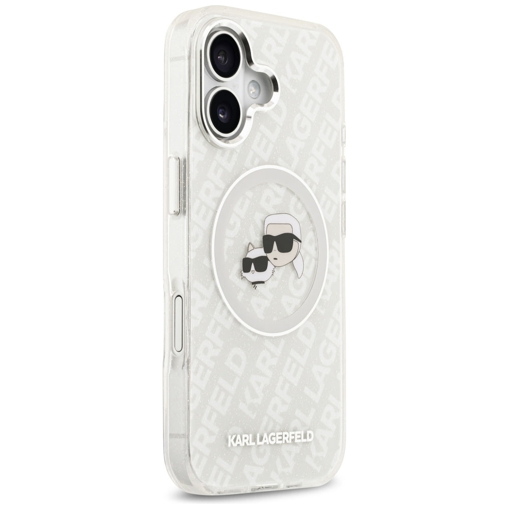 Custodia MagSafe per Apple iPhone 17, Karl Lagerfeld, IML Glitter Karl & Choupette's Heads, Grigio