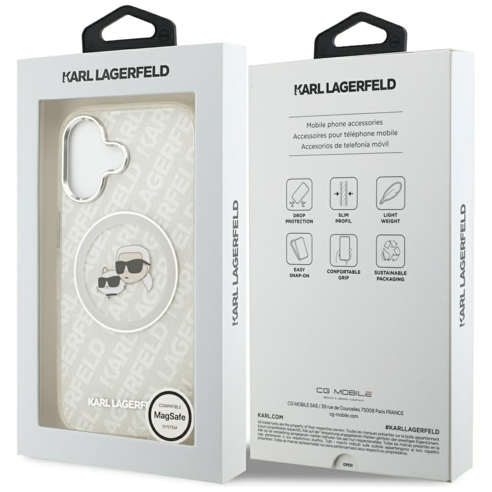 Custodia MagSafe per Apple iPhone 17, Karl Lagerfeld, IML Glitter Karl & Choupette's Heads, Grigio