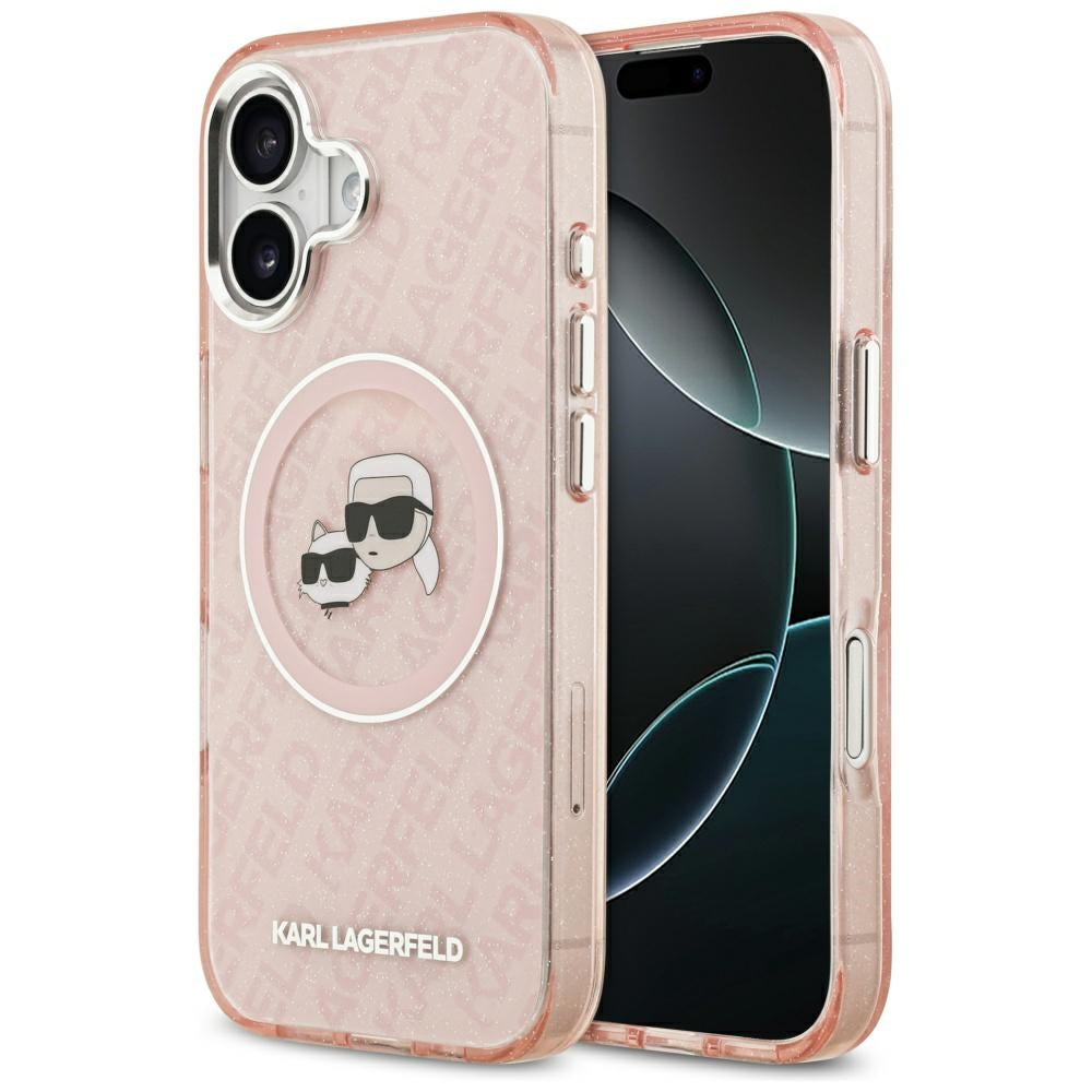 Custodia MagSafe per Apple iPhone 17, Karl Lagerfeld, IML Glitter Karl & Choupette's Heads, Rosa