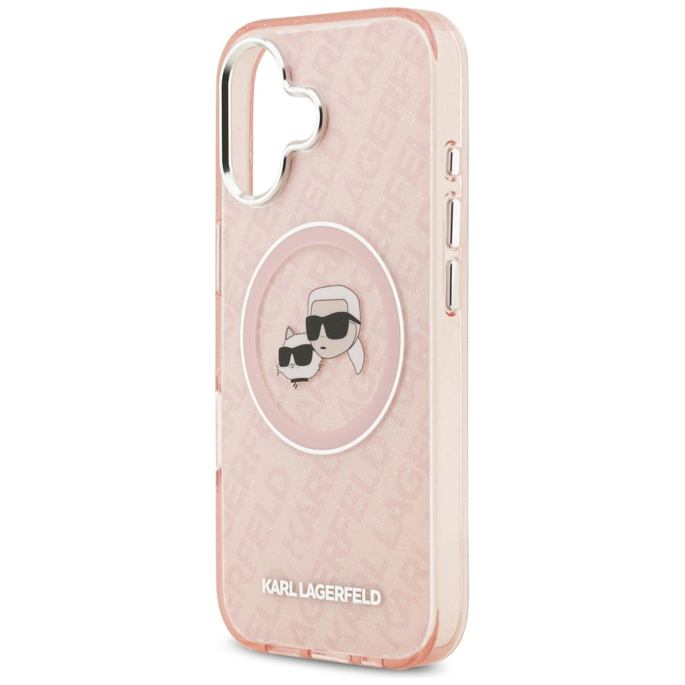 Custodia MagSafe per Apple iPhone 17, Karl Lagerfeld, IML Glitter Karl & Choupette's Heads, Rosa