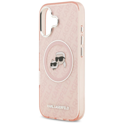 Custodia MagSafe per Apple iPhone 17, Karl Lagerfeld, IML Glitter Karl & Choupette's Heads, Rosa