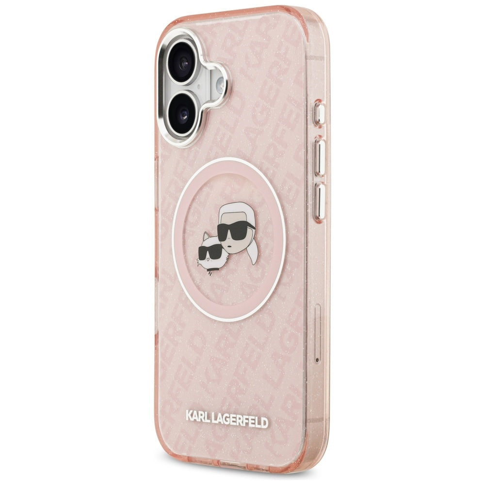 Custodia MagSafe per Apple iPhone 17, Karl Lagerfeld, IML Glitter Karl & Choupette's Heads, Rosa
