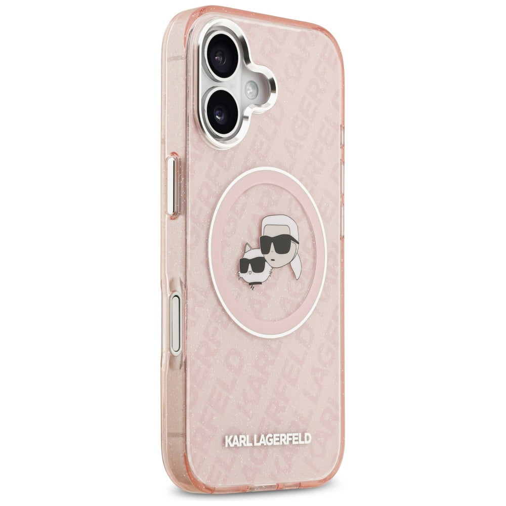 Custodia MagSafe per Apple iPhone 17, Karl Lagerfeld, IML Glitter Karl & Choupette's Heads, Rosa