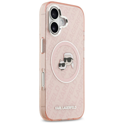 Custodia MagSafe per Apple iPhone 17, Karl Lagerfeld, IML Glitter Karl & Choupette's Heads, Rosa