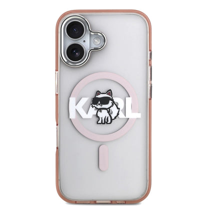 Housse MagSafe pour Apple iPhone 17, Karl Lagerfeld, IML Sketch Logo Choupette, Rose.