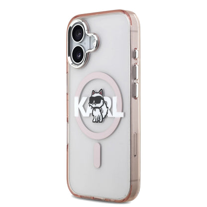 Housse MagSafe pour Apple iPhone 17, Karl Lagerfeld, IML Sketch Logo Choupette, Rose.