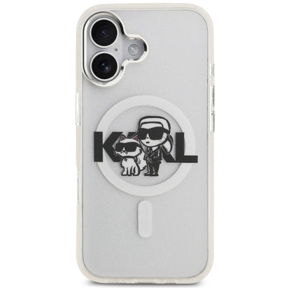 Coque MagSafe pour Apple iPhone 17, Karl Lagerfeld, IML Sketch Logo Glitter Karl & Choupette, Transparente