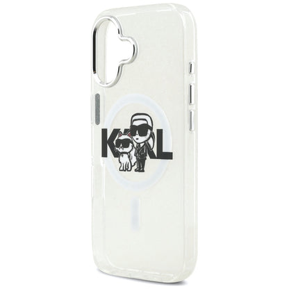 Coque MagSafe pour Apple iPhone 17, Karl Lagerfeld, IML Sketch Logo Glitter Karl & Choupette, Transparente