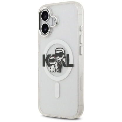 Coque MagSafe pour Apple iPhone 17, Karl Lagerfeld, IML Sketch Logo Glitter Karl & Choupette, Transparente