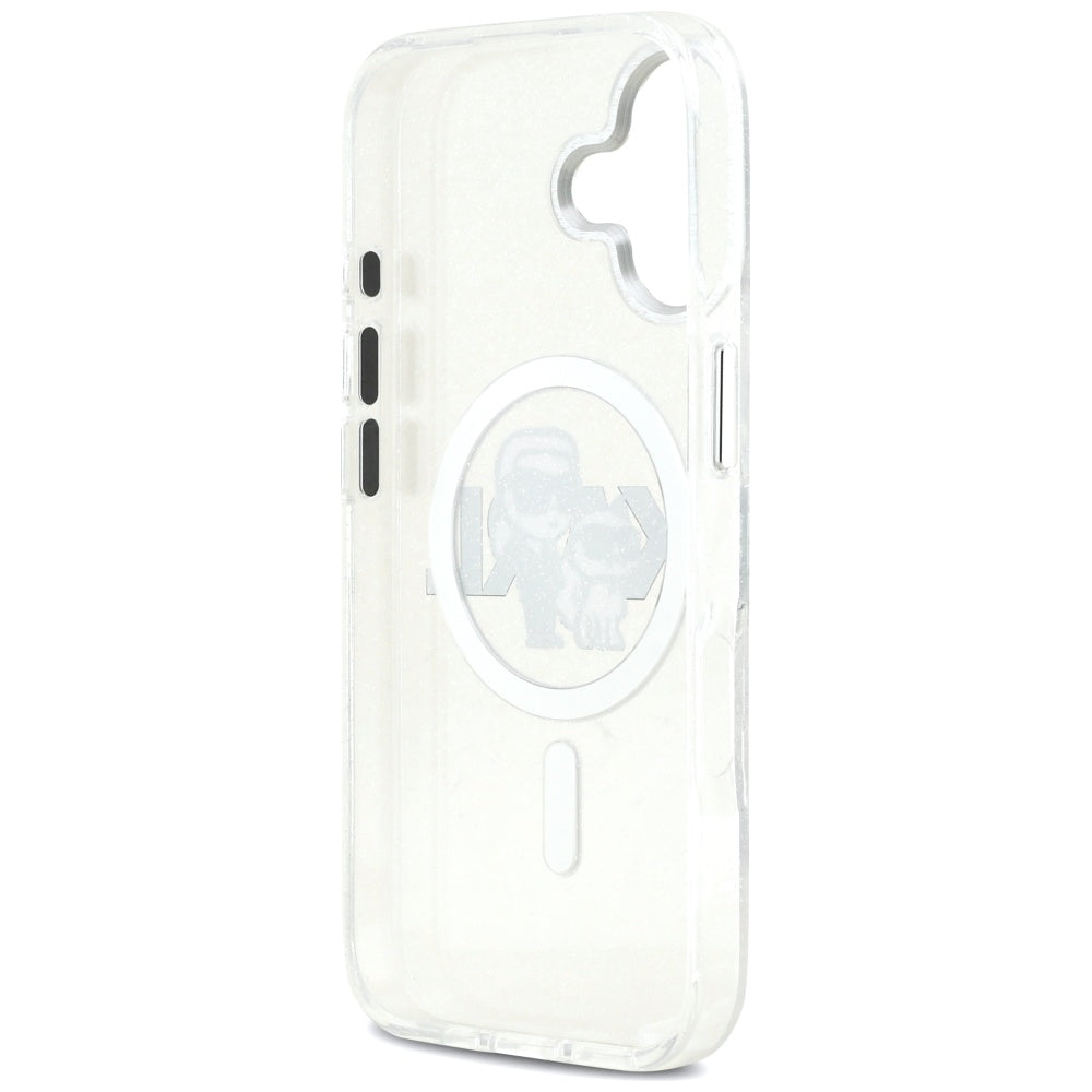 Coque MagSafe pour Apple iPhone 17, Karl Lagerfeld, IML Sketch Logo Glitter Karl & Choupette, Transparente