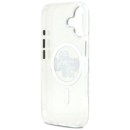 Coque MagSafe pour Apple iPhone 17, Karl Lagerfeld, IML Sketch Logo Glitter Karl & Choupette, Transparente