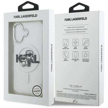 Coque MagSafe pour Apple iPhone 17, Karl Lagerfeld, IML Sketch Logo Glitter Karl & Choupette, Transparente