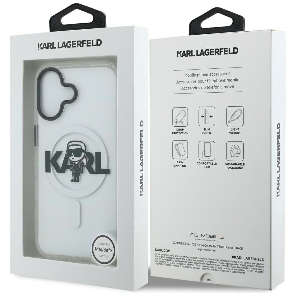 Coque MagSafe pour Apple iPhone 17, Karl Lagerfeld, IML Sketch Logo Karl, Transparente