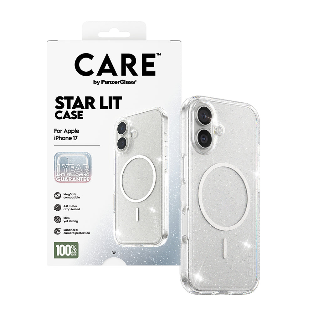 Coque MagSafe pour Apple iPhone 17, PanzerGlass, Care Urban Explorer Star Lit, Transparente Blanche
