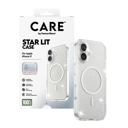 Coque MagSafe pour Apple iPhone 17, PanzerGlass, Care Urban Explorer Star Lit, Transparente Blanche
