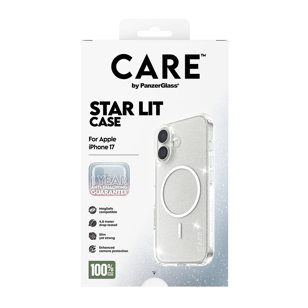 Coque MagSafe pour Apple iPhone 17, PanzerGlass, Care Urban Explorer Star Lit, Transparente Blanche