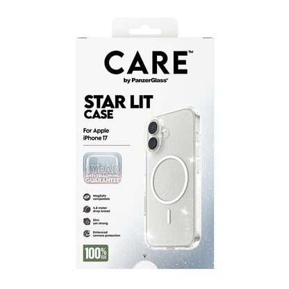 Coque MagSafe pour Apple iPhone 17, PanzerGlass, Care Urban Explorer Star Lit, Transparente Blanche