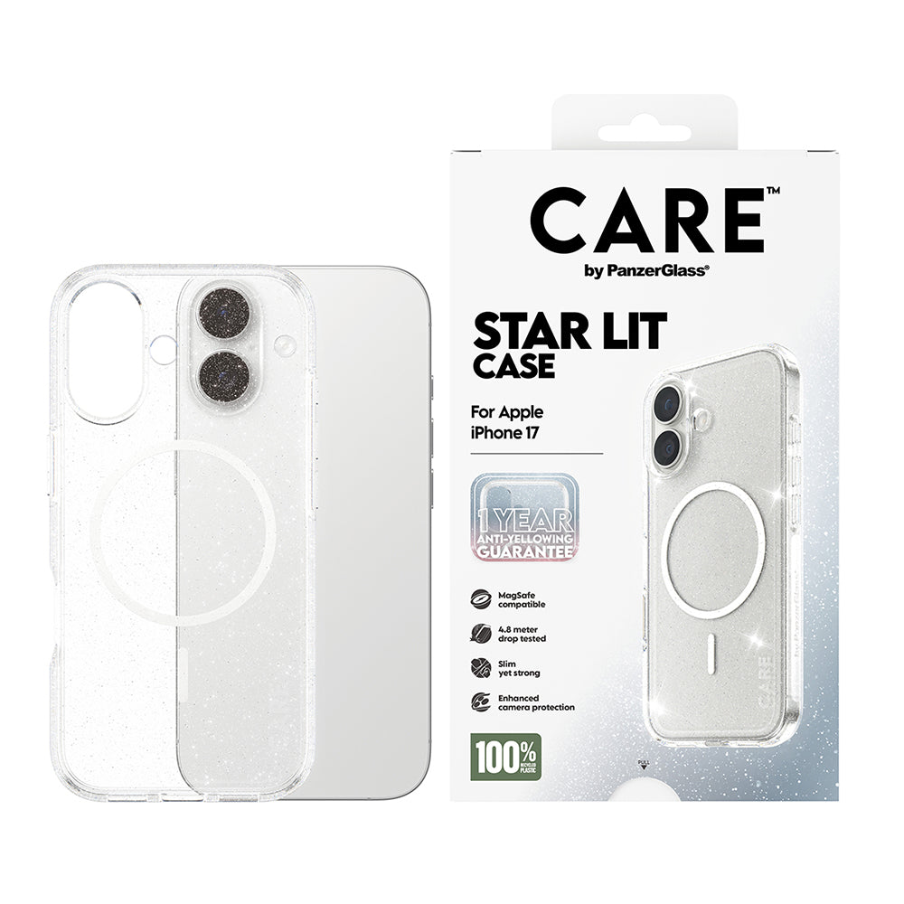 Coque MagSafe pour Apple iPhone 17, PanzerGlass, Care Urban Explorer Star Lit, Transparente Blanche