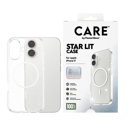 Coque MagSafe pour Apple iPhone 17, PanzerGlass, Care Urban Explorer Star Lit, Transparente Blanche