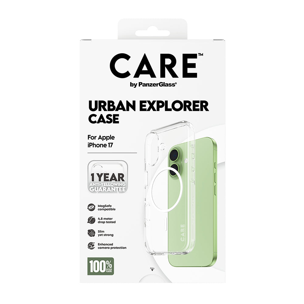 Coque MagSafe pour Apple iPhone 17, PanzerGlass, Care Urban Explorer, Transparente Blanche