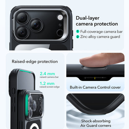 Coque MagSafe pour Apple iPhone 17 Pro, ESR, Classic Hybrid Kickstand, Noire Transparente