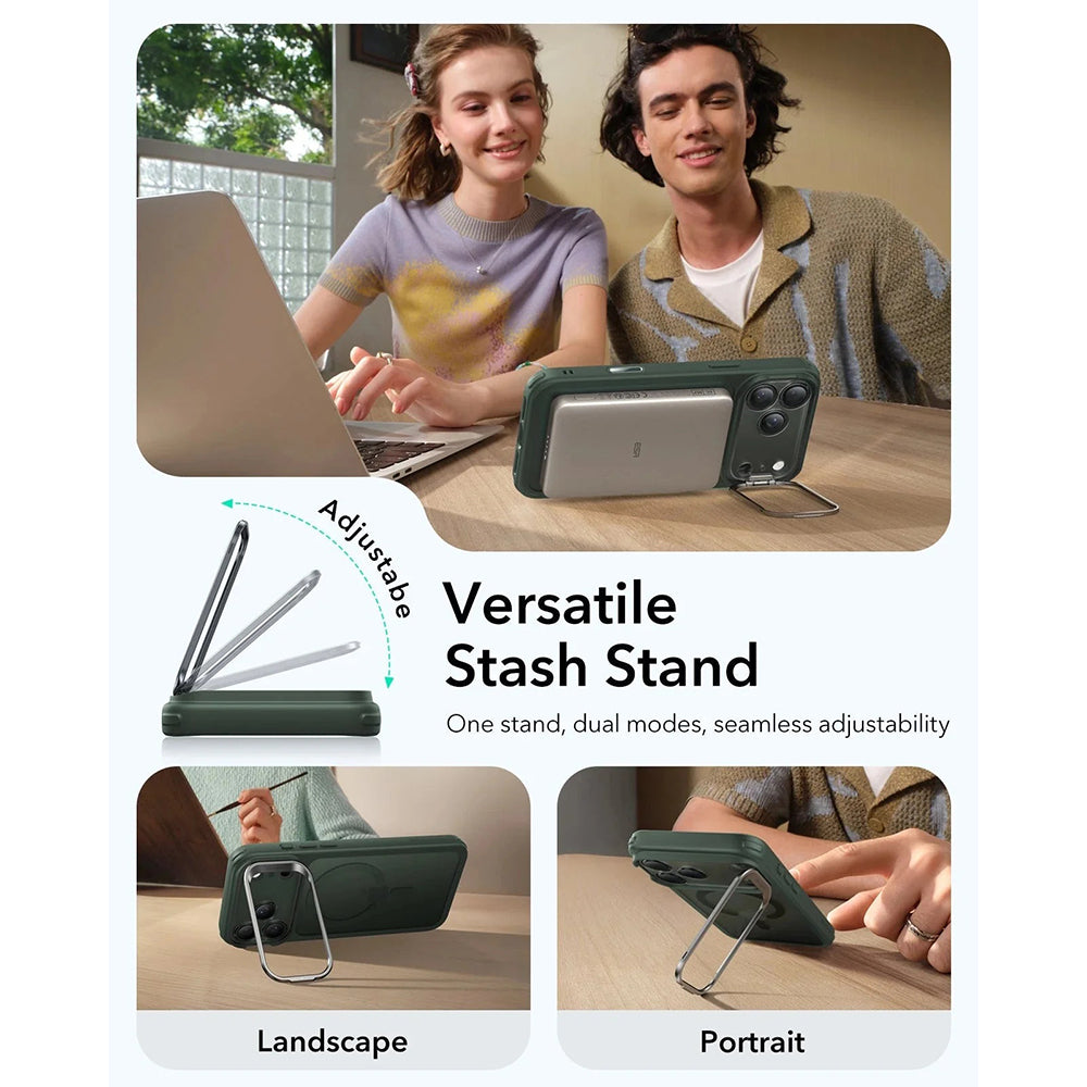 Housse MagSafe pour Apple iPhone 17 Pro, ESR, Classic Hybrid Kickstand, Vert Satiné