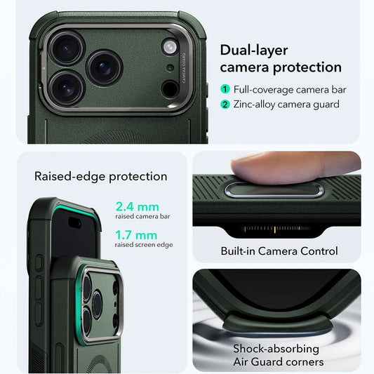 Étui MagSafe pour Apple iPhone 17 Pro, ESR, Cyber Armor Kickstand, Vert