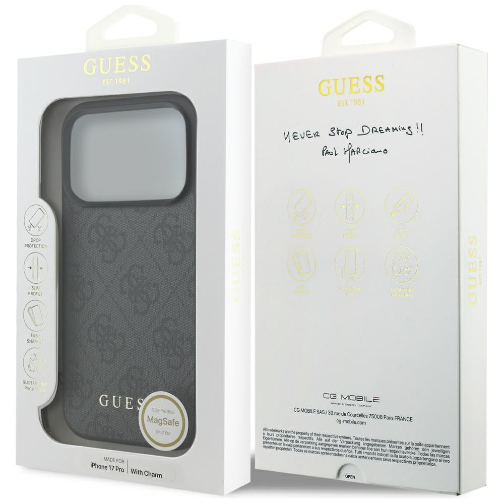 Custodia MagSafe per Apple iPhone 17 Pro, Guess, 4G Charm Cradle, Nera