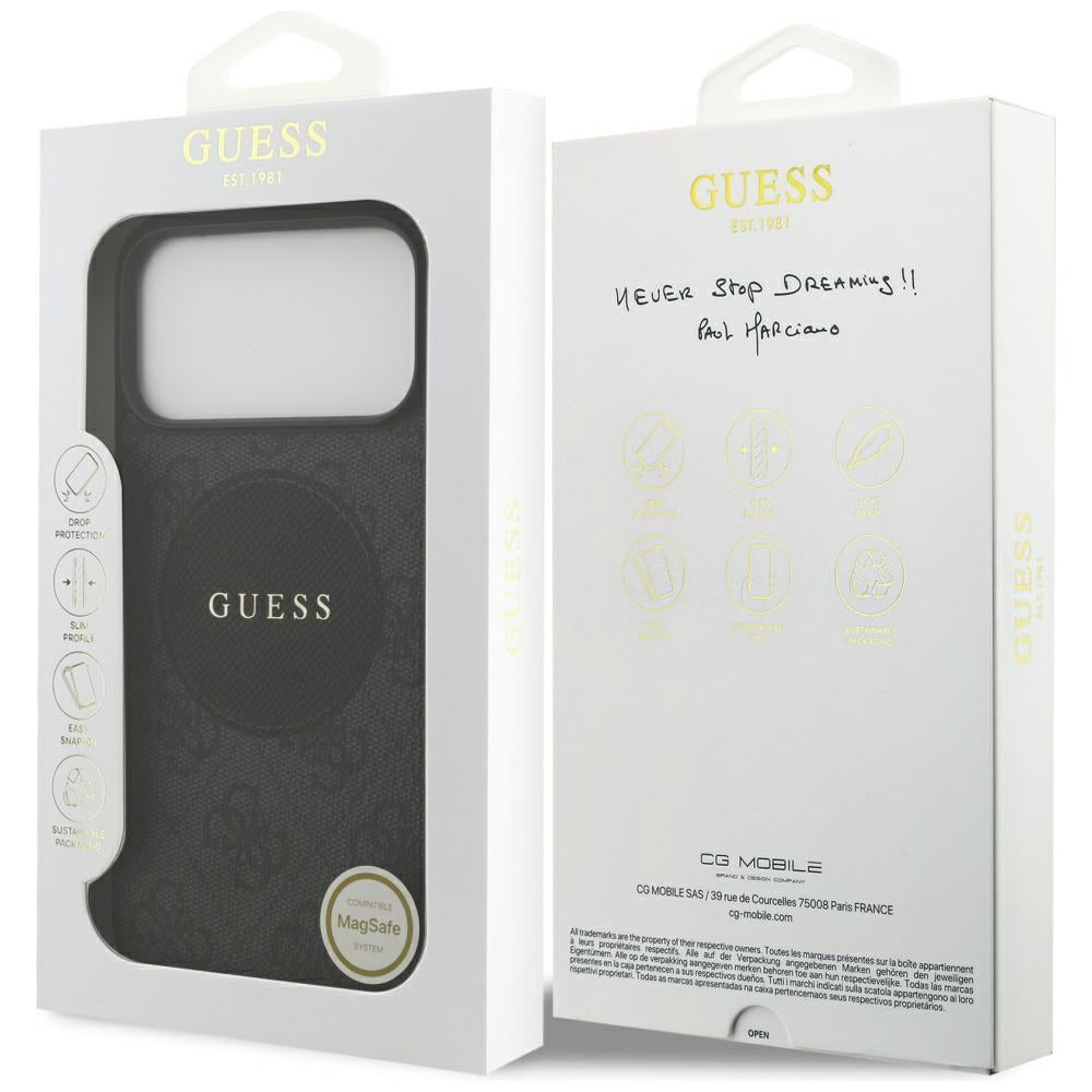 Étui MagSafe pour Apple iPhone 17 Pro, Guess, Logo Classique Cercle 4G, Noir