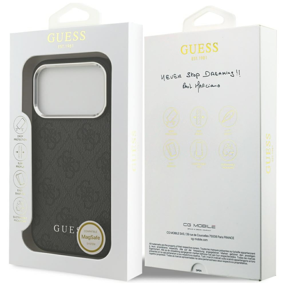 Custodia MagSafe per Apple iPhone 17 Pro, Guess, 4G Classic Logo, Nera