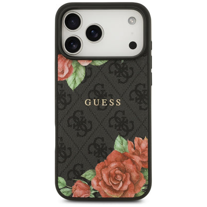 Custodia MagSafe per Apple iPhone 17 Pro, Guess, 4G Flowers Print, Nera