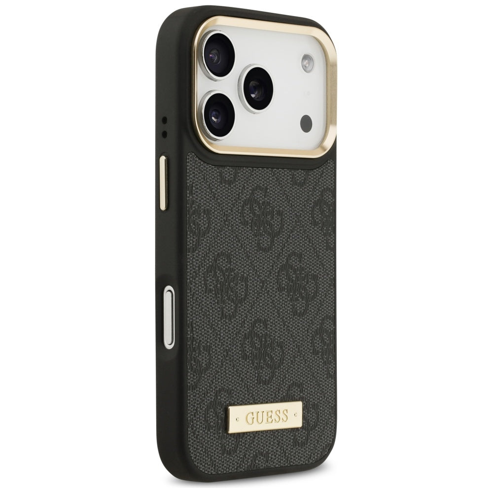 Custodia MagSafe per Apple iPhone 17 Pro, Guess, 4G Logo Plate, Nera