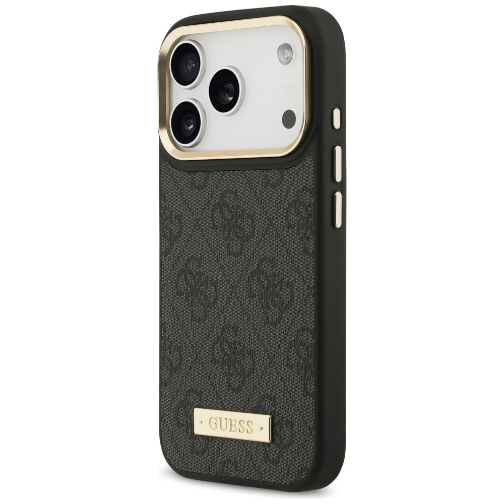 Custodia MagSafe per Apple iPhone 17 Pro, Guess, 4G Logo Plate, Nera