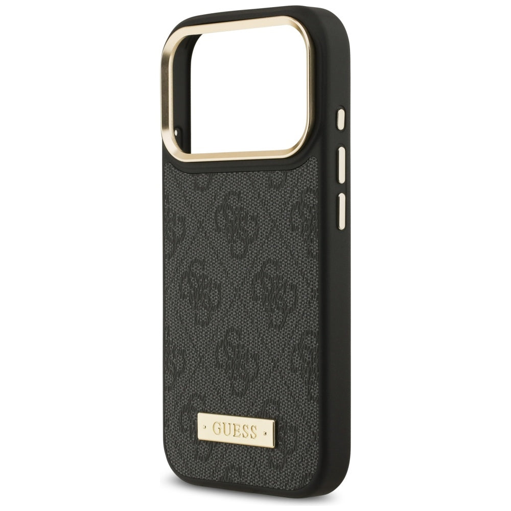 Custodia MagSafe per Apple iPhone 17 Pro, Guess, 4G Logo Plate, Nera