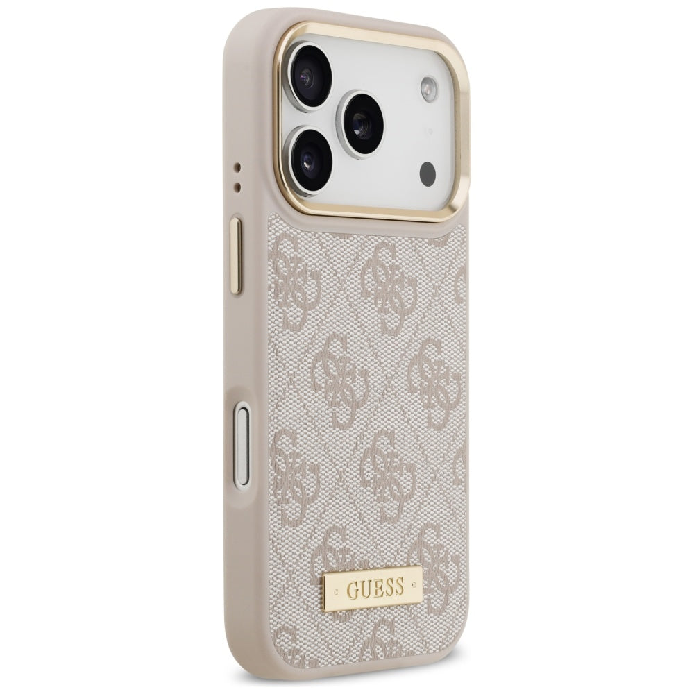 Custodia MagSafe per Apple iPhone 17 Pro, Guess, 4G Logo Plate, Rosa