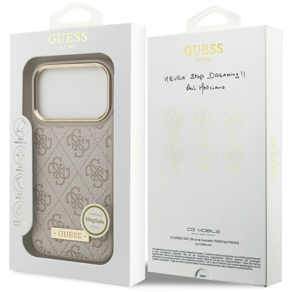 Custodia MagSafe per Apple iPhone 17 Pro, Guess, 4G Logo Plate, Rosa
