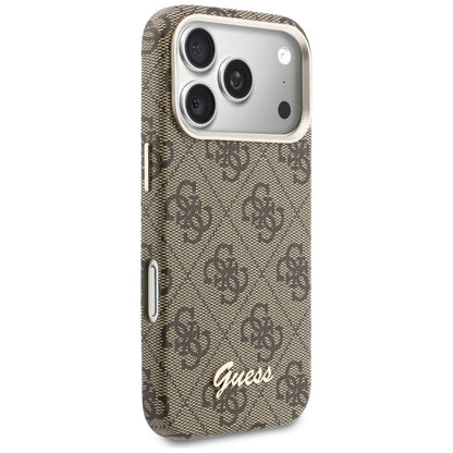 Coque MagSafe pour Apple iPhone 17 Pro, Guess, Logo Script 4G, Marron