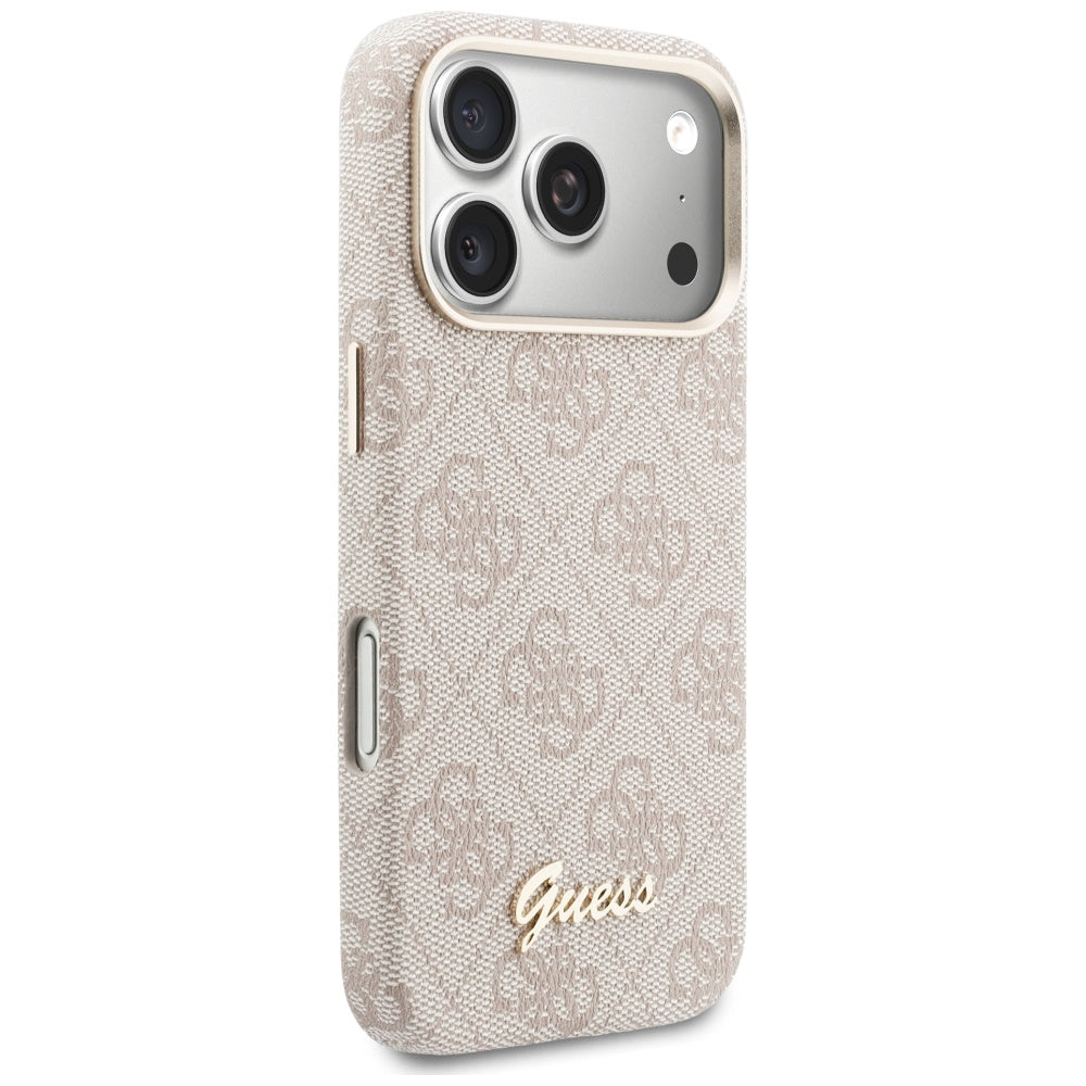 Coque MagSafe pour Apple iPhone 17 Pro, Guess, Logo Script 4G, Rose.