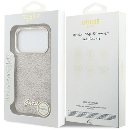Coque MagSafe pour Apple iPhone 17 Pro, Guess, Logo Script 4G, Rose.