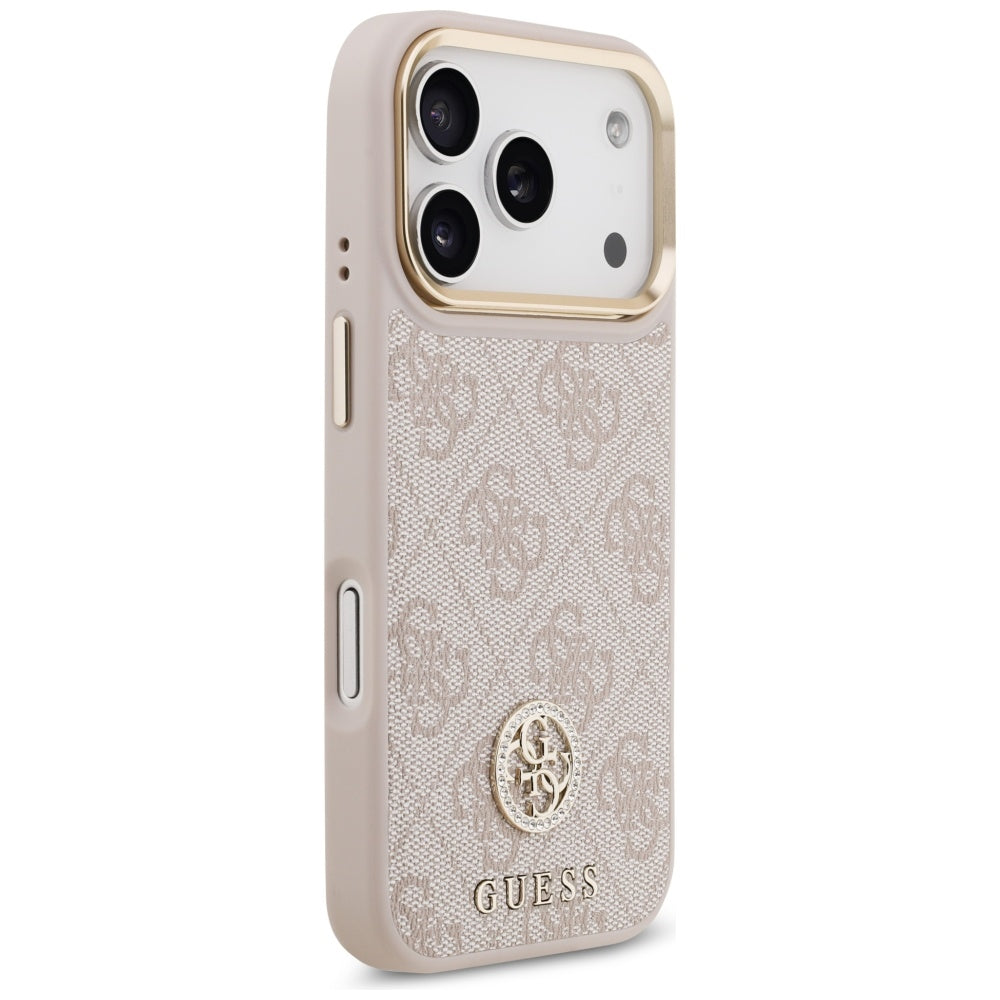 Coque MagSafe pour Apple iPhone 17 Pro, Guess, Logo Strass 4G, Rose.