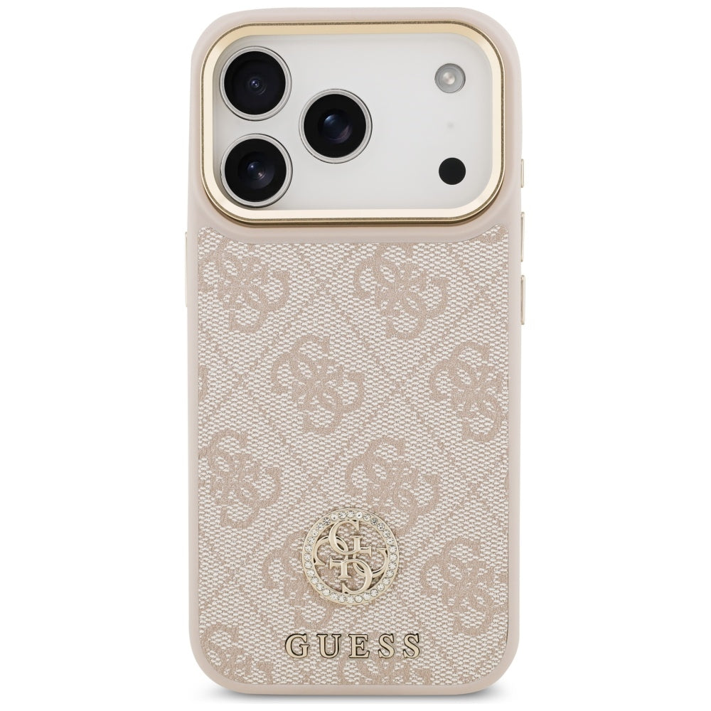 Coque MagSafe pour Apple iPhone 17 Pro, Guess, Logo Strass 4G, Rose.