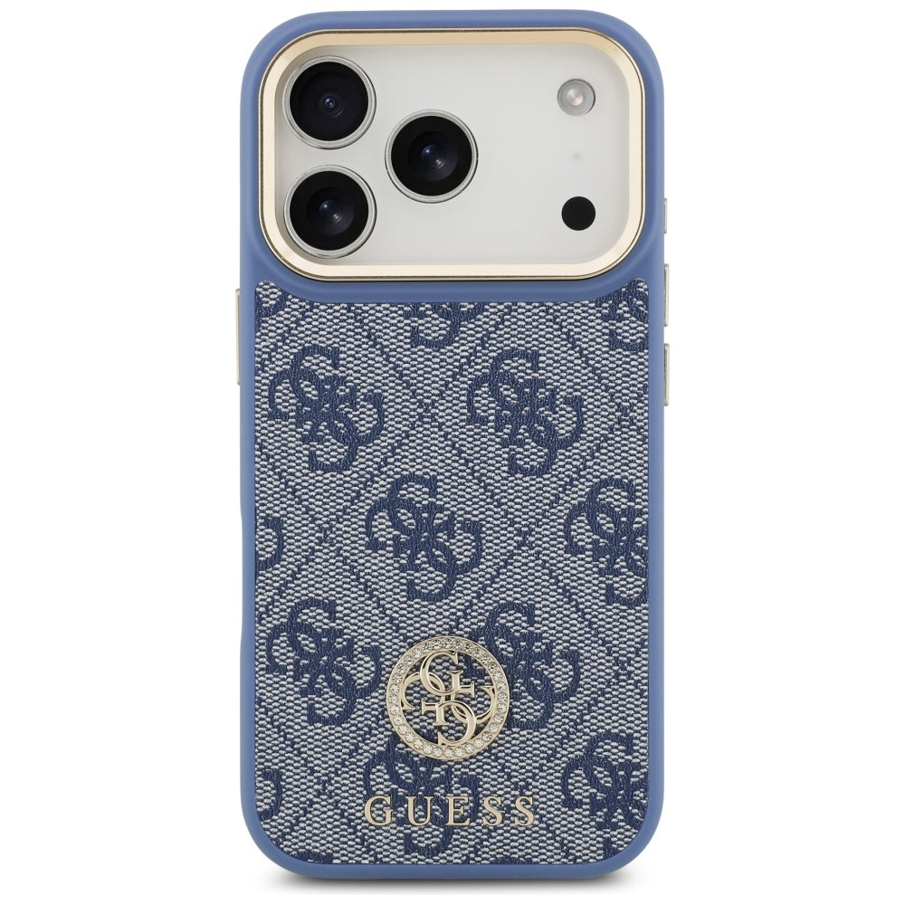 MagSafe Hülle für Apple iPhone 17 Pro, Guess, 4G Strass Logo mit großem Band, Blau