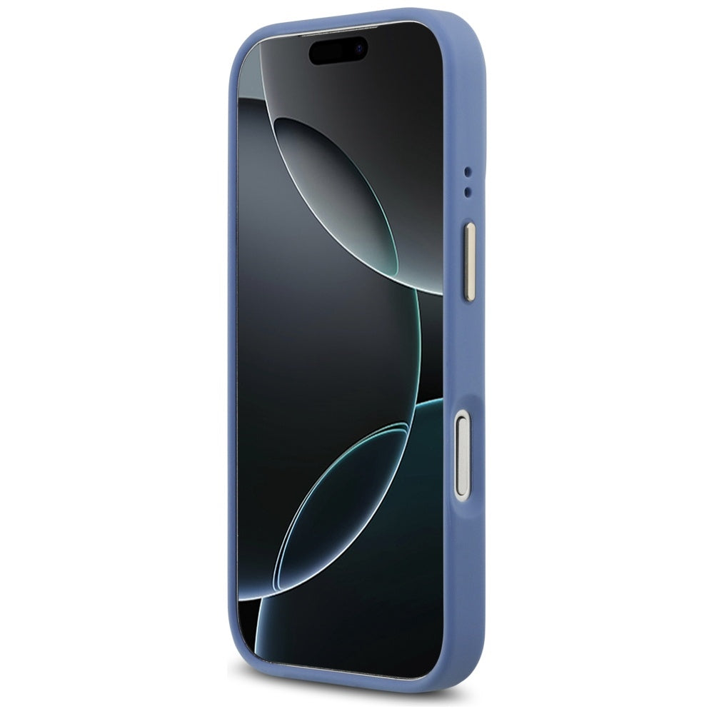 MagSafe Hülle für Apple iPhone 17 Pro, Guess, 4G Strass Logo mit großem Band, Blau