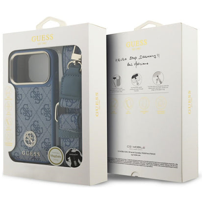 MagSafe Hülle für Apple iPhone 17 Pro, Guess, 4G Strass Logo mit großem Band, Blau
