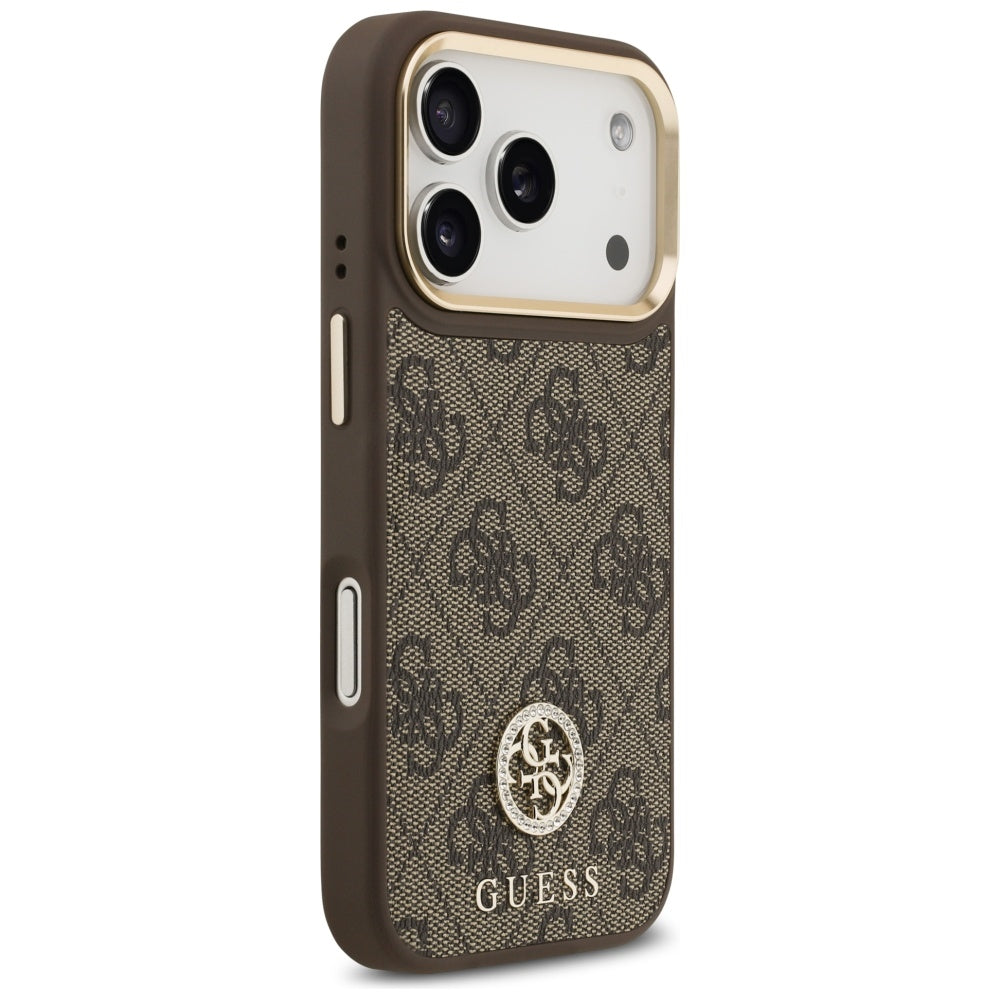 MagSafe Hülle für Apple iPhone 17 Pro, Guess, 4G Strass Logo mit großem Band, Braun