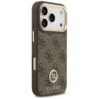 MagSafe Hülle für Apple iPhone 17 Pro, Guess, 4G Strass Logo mit großem Band, Braun