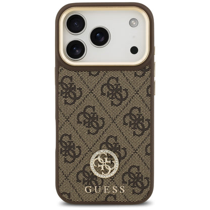 MagSafe Hülle für Apple iPhone 17 Pro, Guess, 4G Strass Logo mit großem Band, Braun
