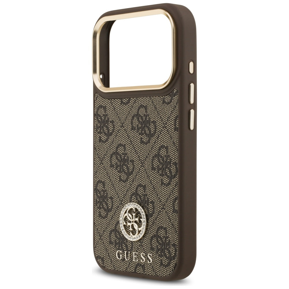 MagSafe Hülle für Apple iPhone 17 Pro, Guess, 4G Strass Logo mit großem Band, Braun