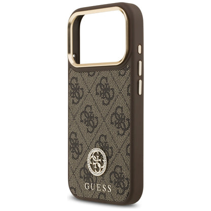 MagSafe Hülle für Apple iPhone 17 Pro, Guess, 4G Strass Logo mit großem Band, Braun